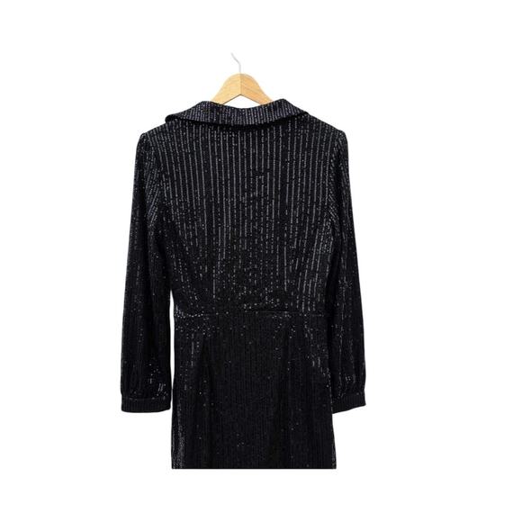 Double Crazy Black Sequin Long Sleeve Wrap Dress L - Picture 7 of 8
